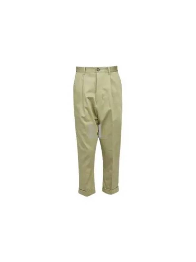 Pleats Tapered Leg Cotton Slacks Sage - AMI - BALAAN 2