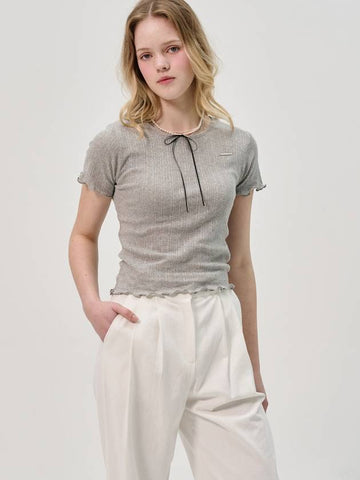 Lace Eyelet Short Sleeve T-shirt Grey - SORRY TOO MUCH LOVE - BALAAN 1