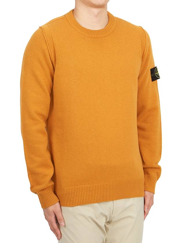 Logo Patch Crew Neck Wool Knit Top Orange - STONE ISLAND - BALAAN 4