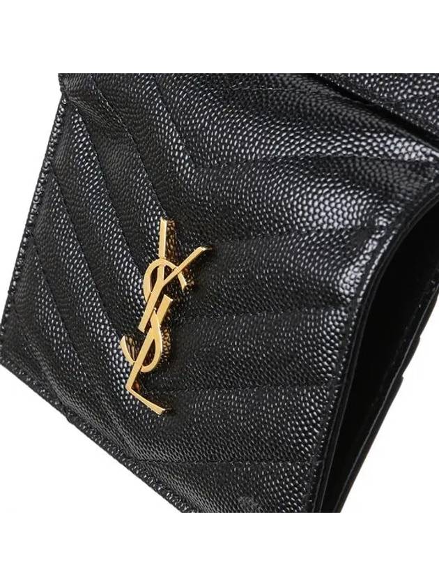 Monogram Caviar Leather Flap Card Wallet Black - SAINT LAURENT - BALAAN 7