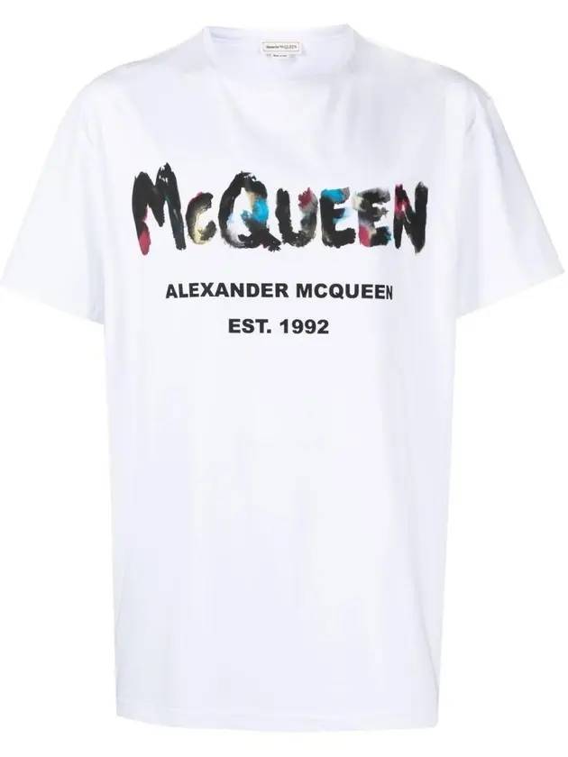 Watercolor Graffiti Short Sleeve T-Shirt White - ALEXANDER MCQUEEN - BALAAN 1