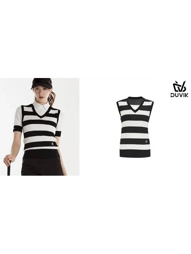 V-neck Striped Knit Vest DE2WSV241BK - DUVIK - BALAAN 7