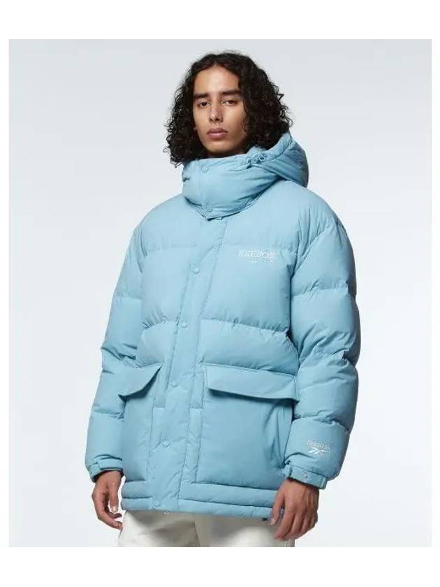 Classic Vector Bold Neck Hooded Down Jacket Light Blue - REEBOK - BALAAN 1