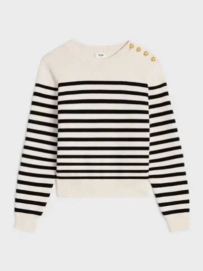 Striped Crew Neck Knit Top Black Off White - CELINE - BALAAN 2