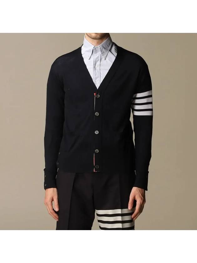 Men's Sustainable Classic Diagonal Wool Cardigan Navy - THOM BROWNE - BALAAN 2