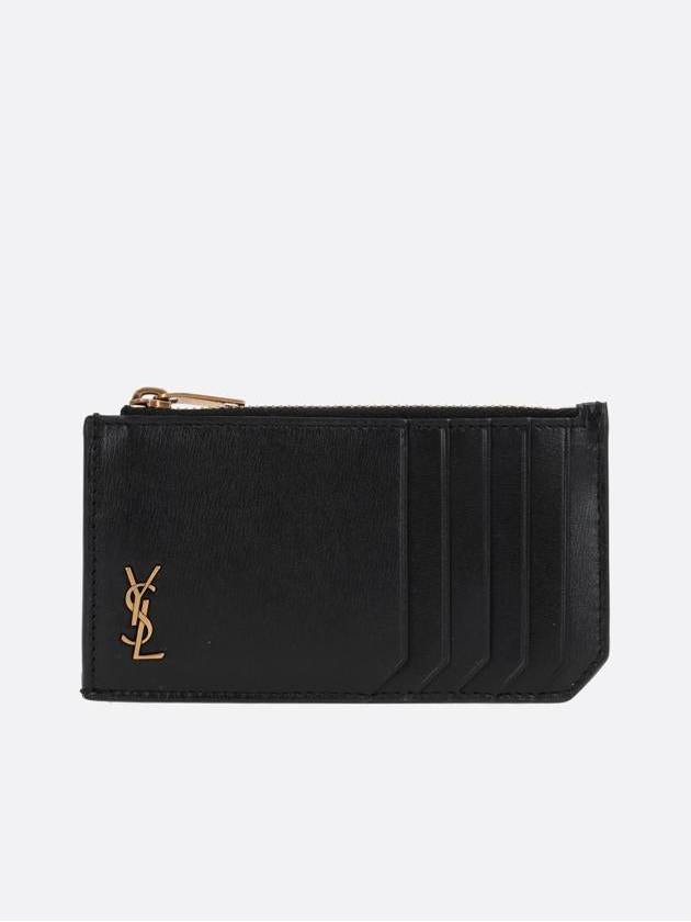 Monogram Leather Gold Zipper Card Wallet Black - SAINT LAURENT - BALAAN 2