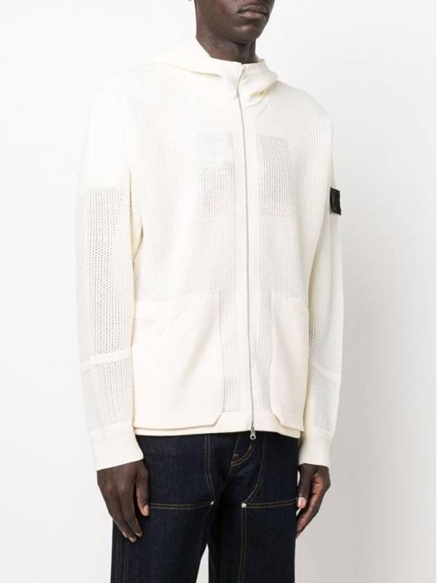 Shadow Project Mesh Stitch Nylon Wool Zip Up Hoodie White - STONE ISLAND - BALAAN 4