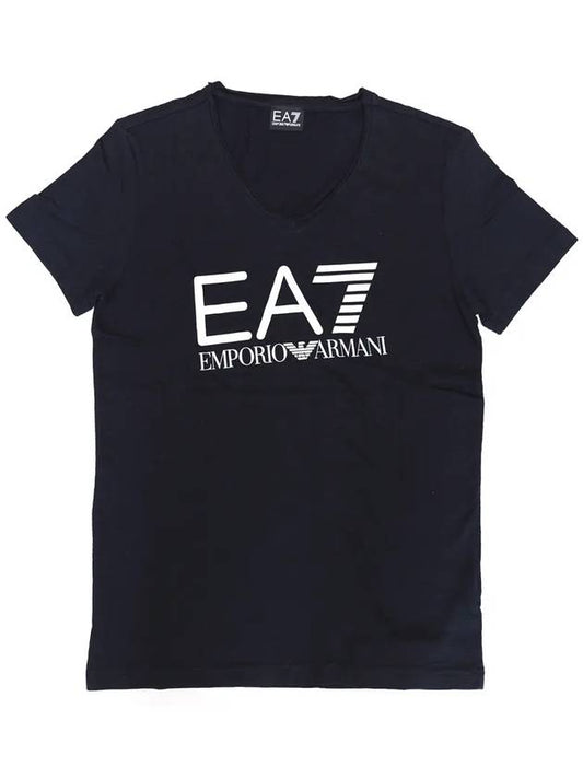 EA7 Logo Print Cotton Short Sleeve T-Shirt Navy - EMPORIO ARMANI - BALAAN 1