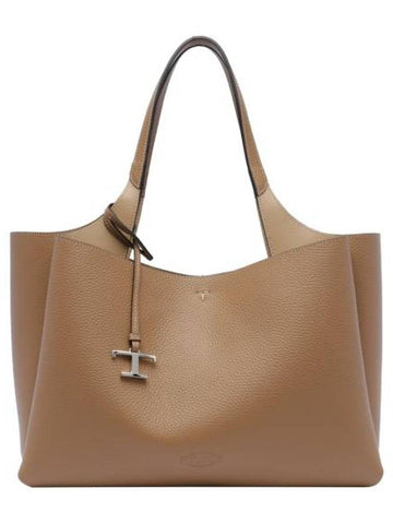 Logo Leather Medium Tote Bag Taupe - TOD'S - BALAAN 1