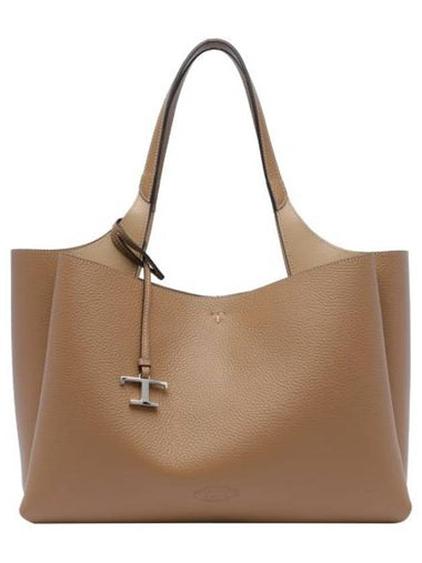 Logo Leather Medium Tote Bag Taupe - TOD'S - BALAAN 1