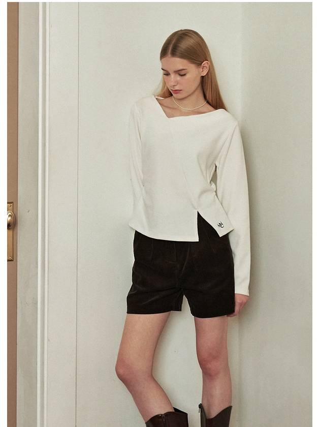 Women's Winning Line Slit Long Sleeve T Shirt Ivory - MICANE - BALAAN 4