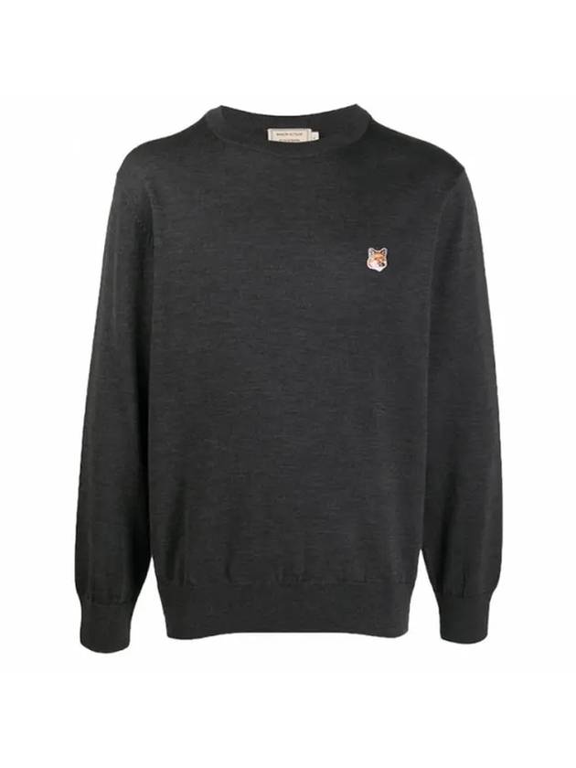 Fox Head Patch Regular Round Neck Pullover Knit Top Anthracite Melange - MAISON KITSUNE - BALAAN 1