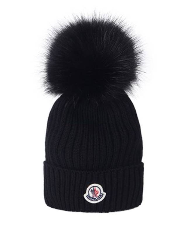 Kids Pom Beanie Black Fur 3B00018 04S01 999 - MONCLER - BALAAN 1