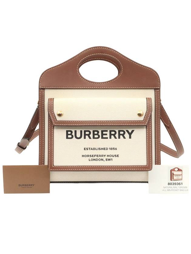 Natural malt brown leather two tone canvas mini pocket tote 2WAY 80393611 - BURBERRY - BALAAN 2