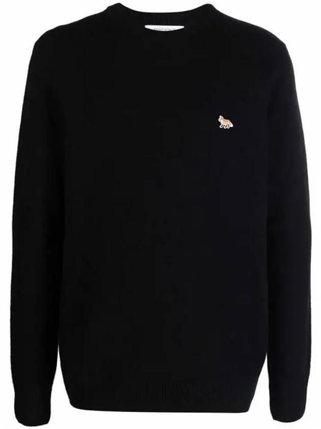 Baby Fox Patch Cozy Round Neck Knit Top Black - MAISON KITSUNE - BALAAN 2