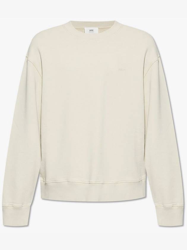 Embroidery Logo Crew Neck Sweatshirt Beige - AMI - BALAAN 2