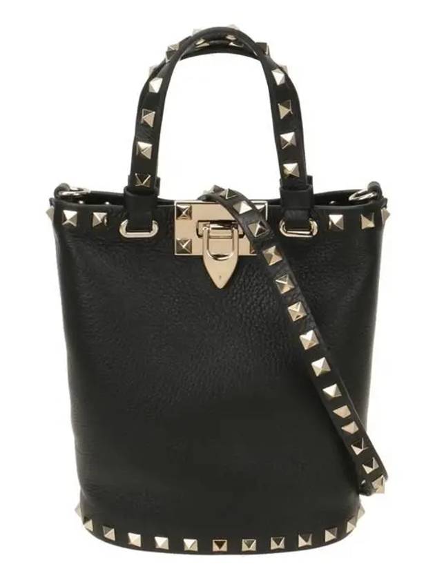 Rockstud Grainy Leather Tote Bag Black - VALENTINO - BALAAN 2