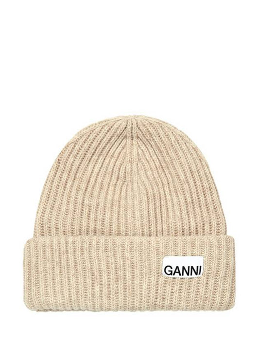 Logo Patch Knit Beanie Sand - GANNI - BALAAN 2