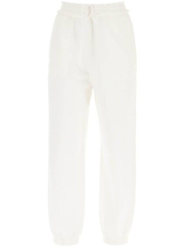 Embroidered Logo Drawstring Cotton Track Pants White - MIU MIU - BALAAN 1