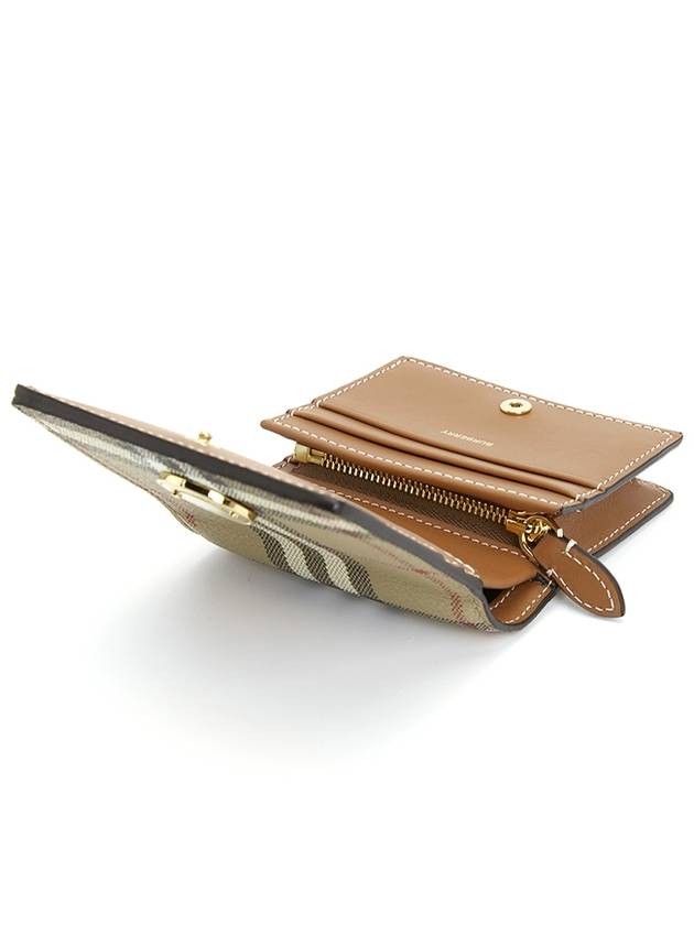 Check Small Leather Half Wallet Beige - BURBERRY - BALAAN 6