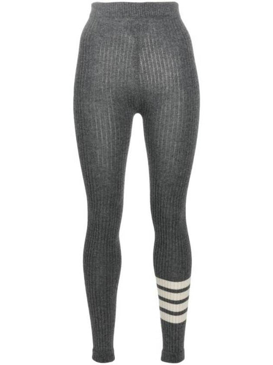 Women's Wool Cashmere Rib 4 Bar Leggings Grey - THOM BROWNE - BALAAN 1