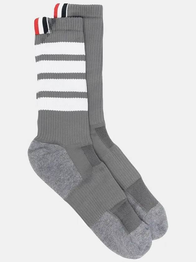 Men's 4 Bar Three Stripe Tab Mid Socks Grey - THOM BROWNE - BALAAN 4