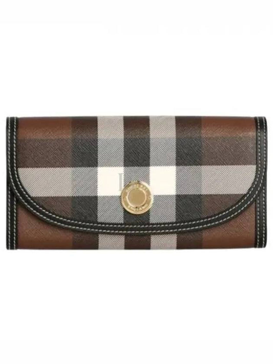 Check Pattern Leather Trim Long Wallet Brown - BURBERRY - BALAAN 2