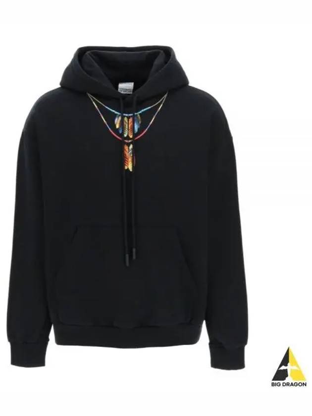 Feather Necklace Print Cotton Hoodie Black - MARCELO BURLON - BALAAN 2