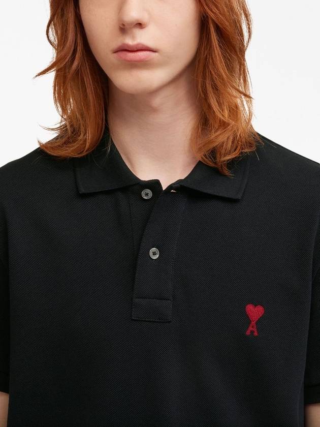 Heart Logo Polo Shirt Black - AMI - BALAAN 5