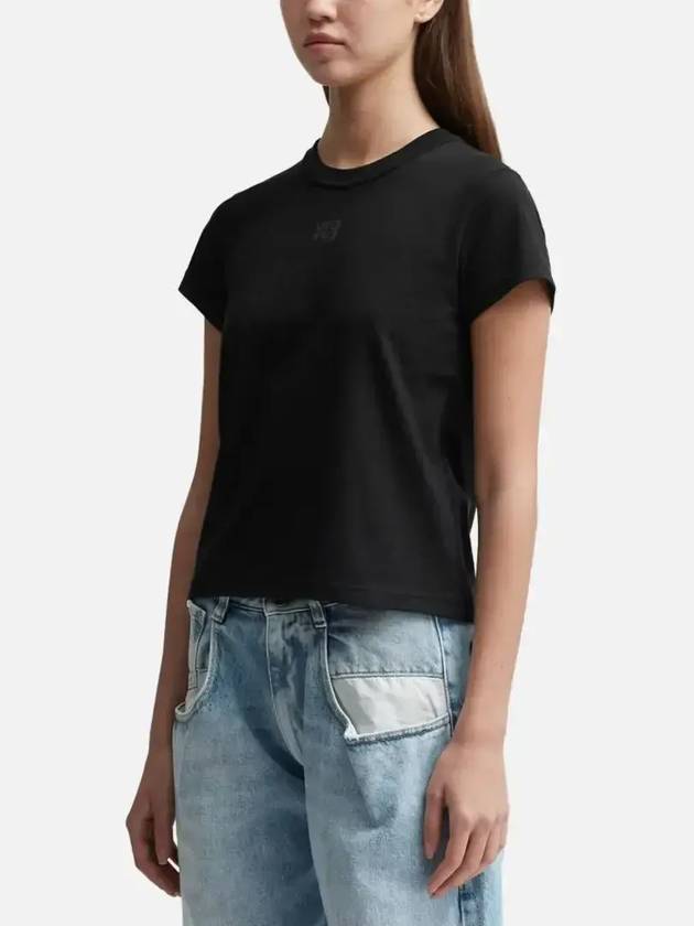 Logo Shrunken Cotton Jersey Short Sleeve T-Shirt Black - ALEXANDER WANG - BALAAN 3