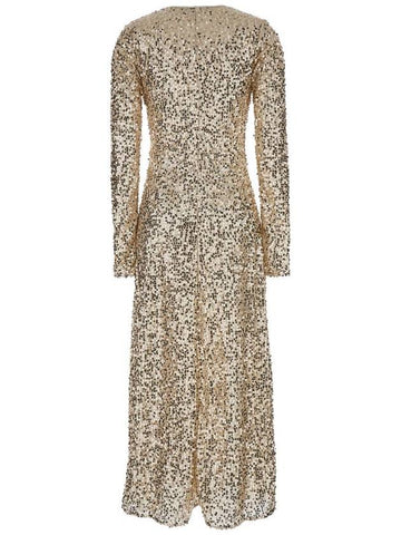 Gold Long Dress With Sequins In Techno Fabric Woman - ROTATE - BALAAN 1