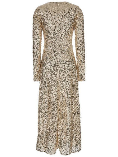 Gold Long Dress With Sequins In Techno Fabric Woman - ROTATE - BALAAN 1