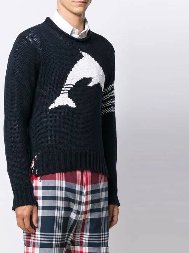 Dolphin Classic Crew Neck Pullover Knit Top Navy - THOM BROWNE - BALAAN 3