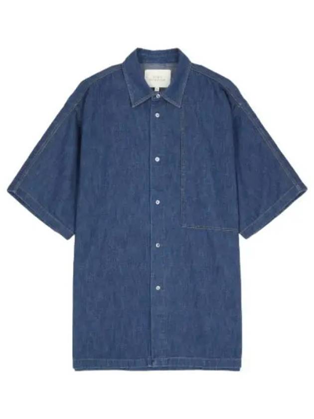 soft wash denim short sleeve shirt indigo - STUDIO NICHOLSON - BALAAN 1