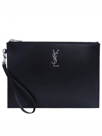 Monogram Silver Logo Clutch Bag Black - SAINT LAURENT - BALAAN 2