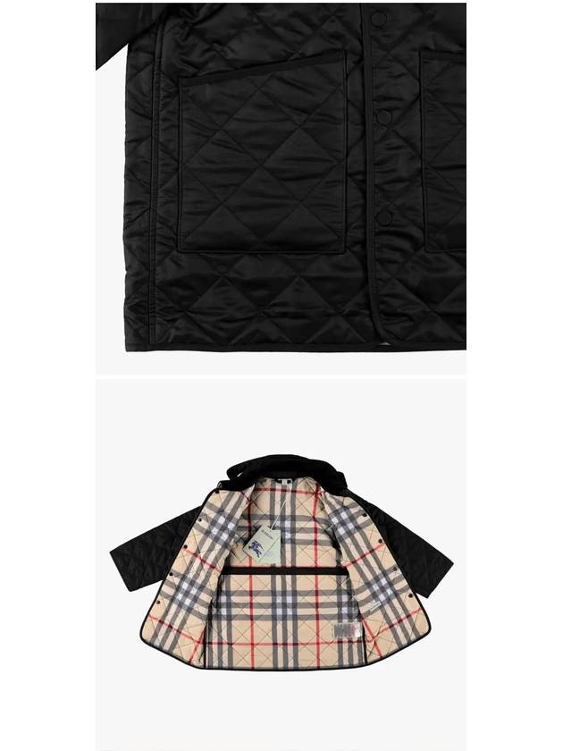 Kids Corduroy Collar Diamond Hooded Quilted Jacket Black - BURBERRY - BALAAN 4