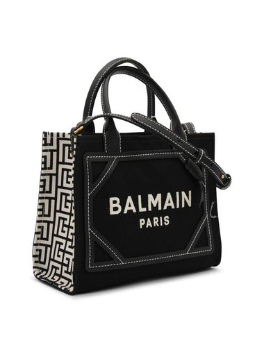 B Army Monogram Canvas Leather Small Tote Bag Black - BALMAIN - BALAAN 1