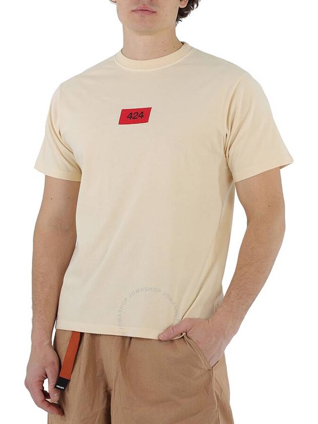 424 Men's Box Logo Embroidered T-Shirt in Cream, Size X-Small - 424 - BALAAN 2