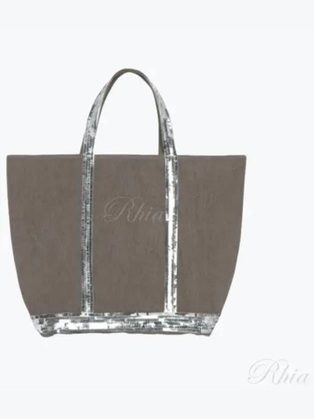 Cabas Linen Sequined Medium Tote Bag Grey - VANESSA BRUNO - BALAAN 2