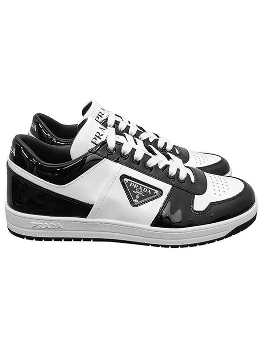 Men's Downtown Triangle Logo Leather Low Top Sneakers White Black - PRADA - BALAAN 2