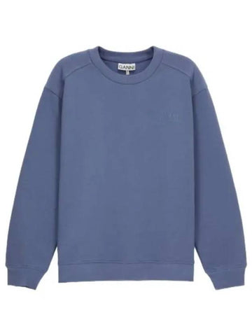 Logo Drop Shoulder Sweatshirt Gray Blue T Shirt - GANNI - BALAAN 1