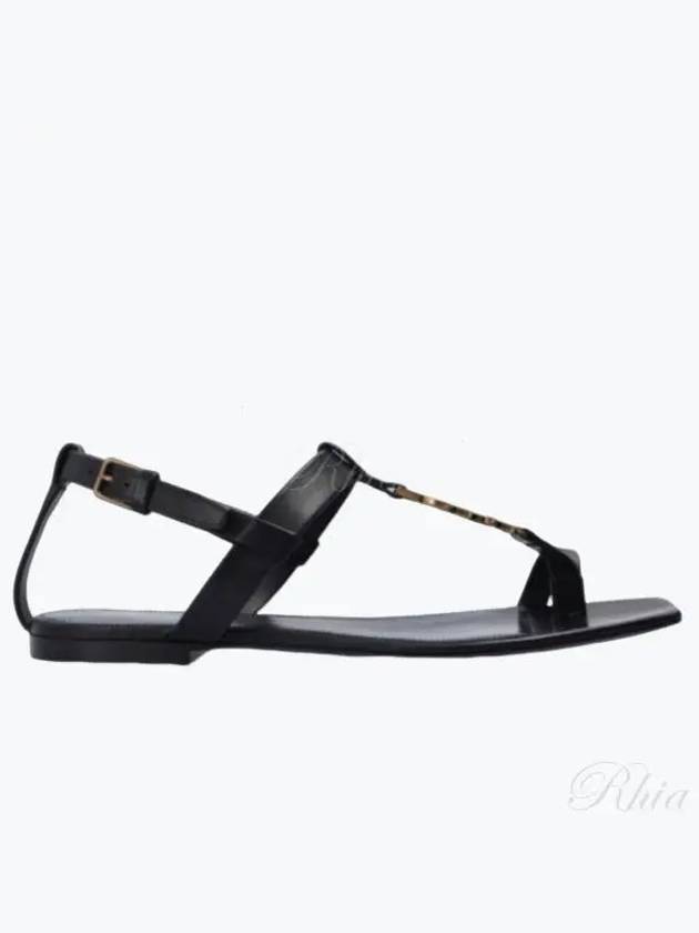 Cassandra Smooth Leather Flat Sandals Black - SAINT LAURENT - BALAAN 2