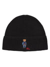 Embroidered Denim Bear Wool Beanie Black - POLO RALPH LAUREN - BALAAN 1