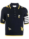 Men's Bird Bee Half Drop 4 Bar Merino Cotton Short Sleeve Polo Shirt Navy - THOM BROWNE - BALAAN 1