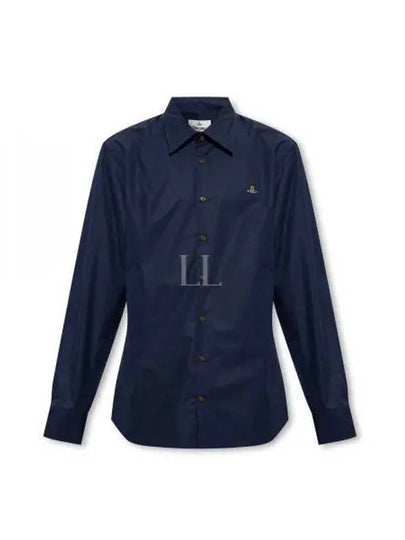 Men's Embroidered ORB Long Sleeve Shirt Navy - VIVIENNE WESTWOOD - BALAAN 2