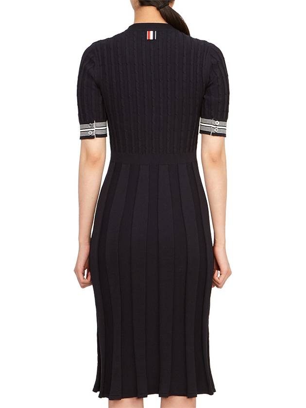 Cotton Pleated Cricket Striped Cable Midi Dress Navy - THOM BROWNE - BALAAN 6