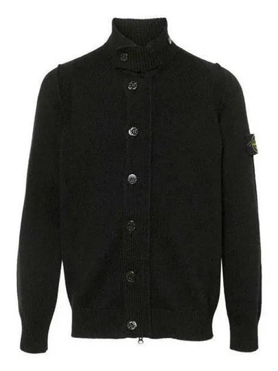 Wappen High Neck Button Up Wool Cardigan Black - STONE ISLAND - BALAAN 2