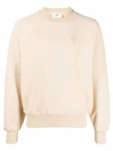 Cotton Heart Logo Sweatshirt Vanilla - AMI - BALAAN 1