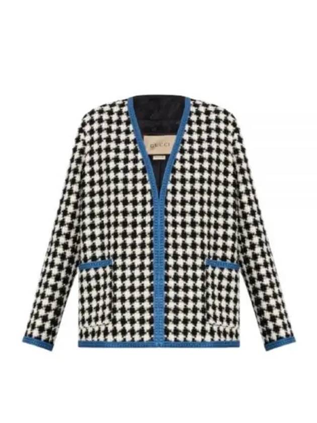 Women's Gingham Tweed Jacket Ivory Blue - GUCCI - BALAAN 2