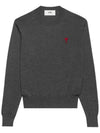 Heart Embroidered Logo Crew Neck Knit Top Heather Grey - AMI - BALAAN 3